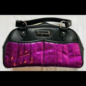 Sourpuss Bowler purse with purple glitter accent pockets